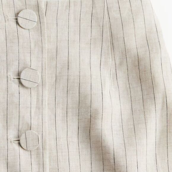NWT H&M BUTTON-FRONT LINEN SKIRT Light beige/Pinstriped Size 10 - Picture 2 of 8